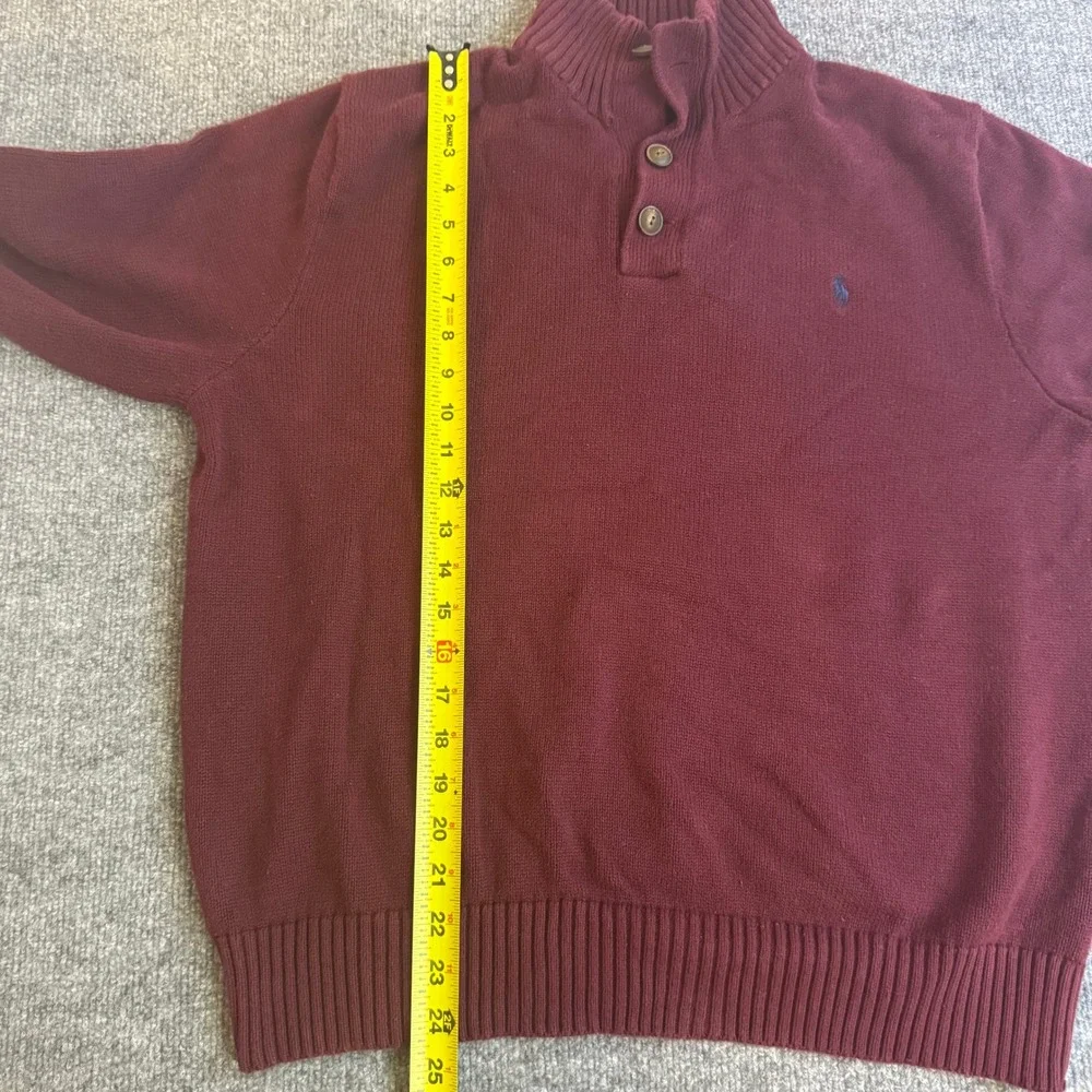 Polo Ralph Lauren Mens XL Burgundy Mock Neck 3-Button Knit Sweater Pony Logo
